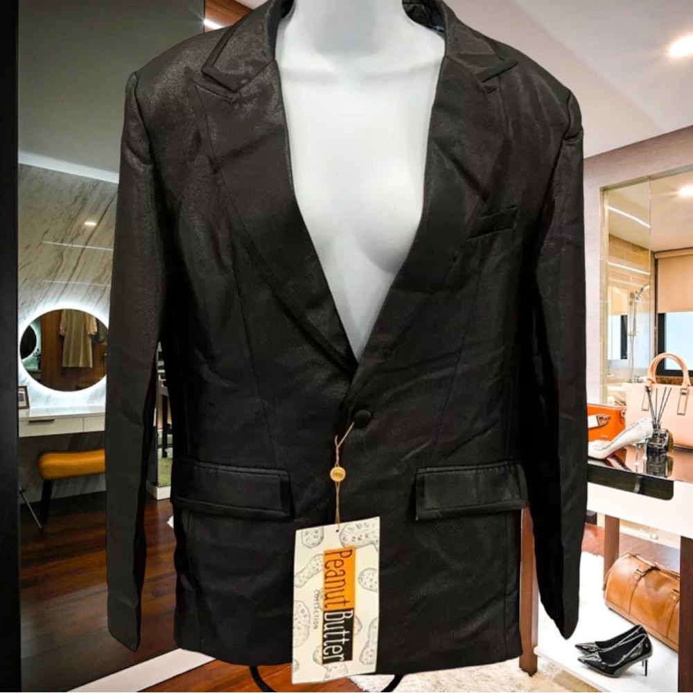 Peanut Butter Collection Unisex Black Gender Neutral Coated Blazer - Size 50